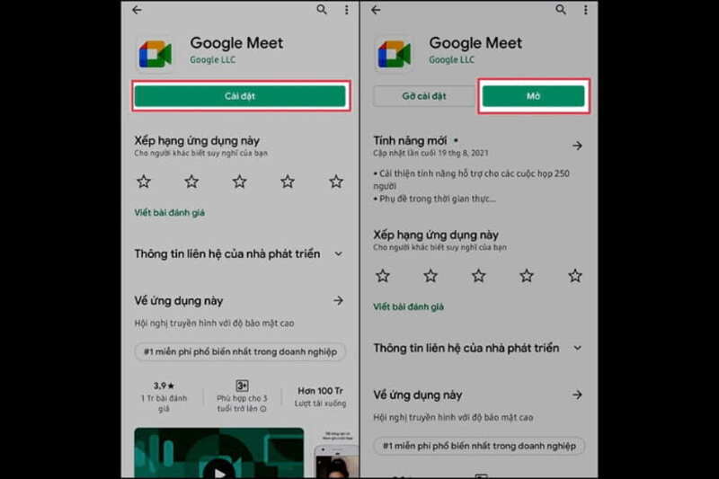 Tải Google Meet trên điện thoại Android từ Google Play.