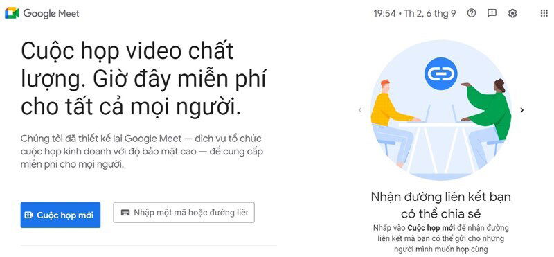 Hình ảnh minh họa cách tạo cuộc họp mới trên Google Meet