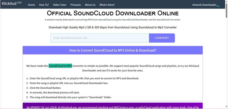 Tải nhạc SoundCloud dễ dàng bằng trang web klickaud.co