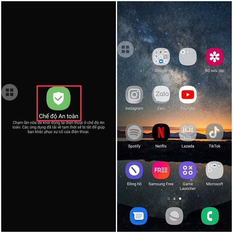 Chế độ an toàn trên Samsung S22 Ultra