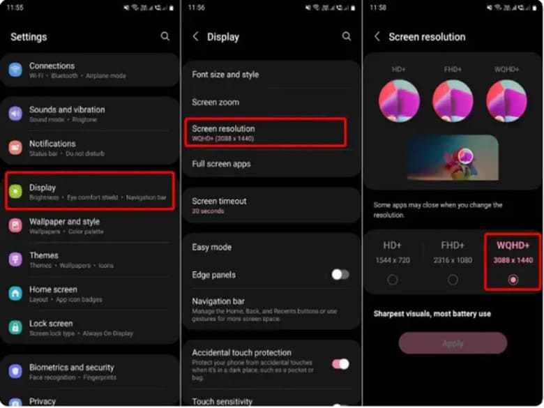 Cài đặt hiển thị màn hình Samsung S22 Ultra