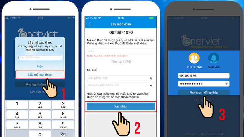 Màn hình quy trình đăng ký tài khoản EnetViet