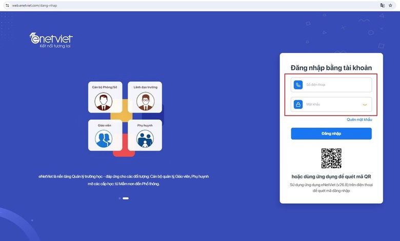 Màn hình trang chủ và giao diện các mục trong ứng dụng EnetViet.
