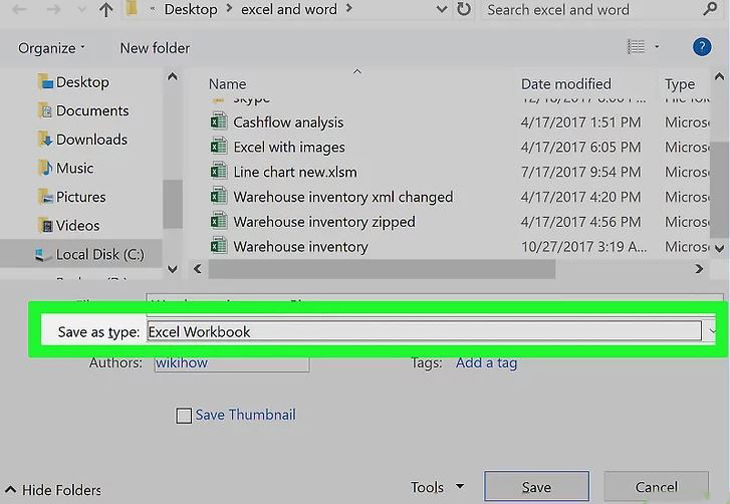 Thay đổi định dạng lưu file Excel