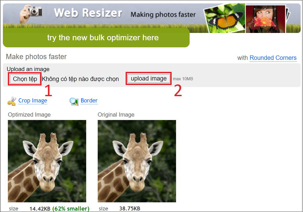 Web Resizer dành cho việc giảm dung lượng ảnh