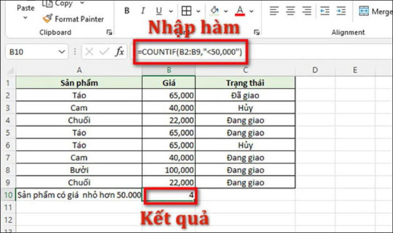 Cách dùng COUNTIFS khi cần đếm nhiều điều kiện
