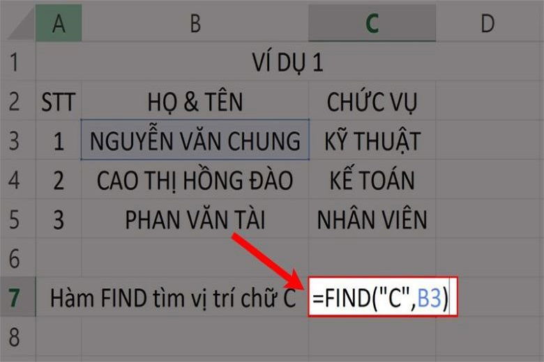 Cách sử dụng hàm FIND trong Excel