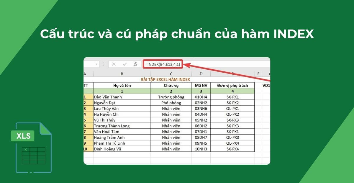  Cú pháp chuẩn của hàm INDEX trong Excel 