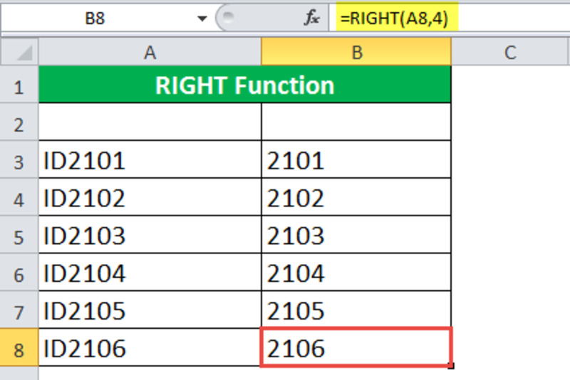 Cú pháp chuẩn của hàm RIGHT trong Excel