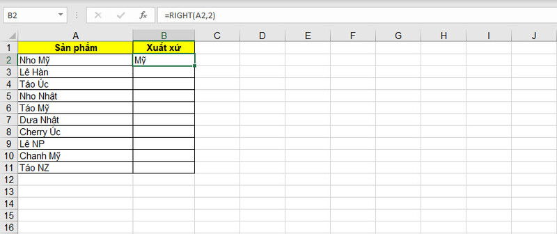 So sánh chi tiết giữa hàm RIGHT và RIGHTB trong Excel