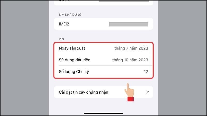 Màn hình cài đặt hiển thị tình trạng pin trên IPhone.