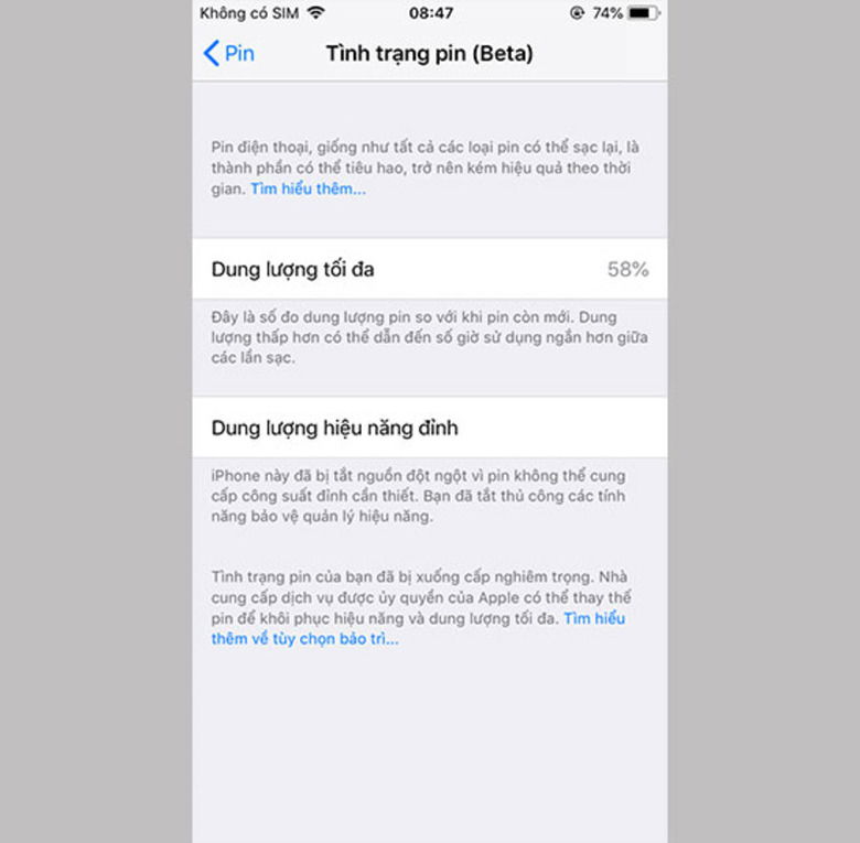 Pin chai làm iPhone bị giới hạn hiệu năng