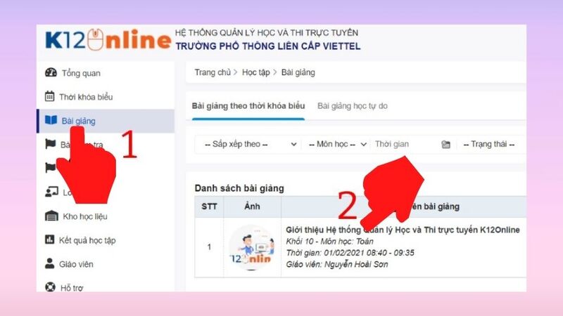 Hình ảnh minh họa việc xem video bài giảng trên K12Online