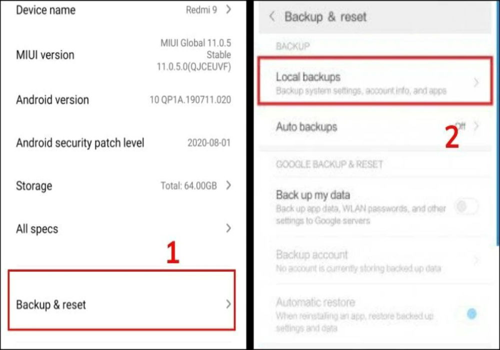 Hướng dẫn sao lưu dữ liệu trước khi reset