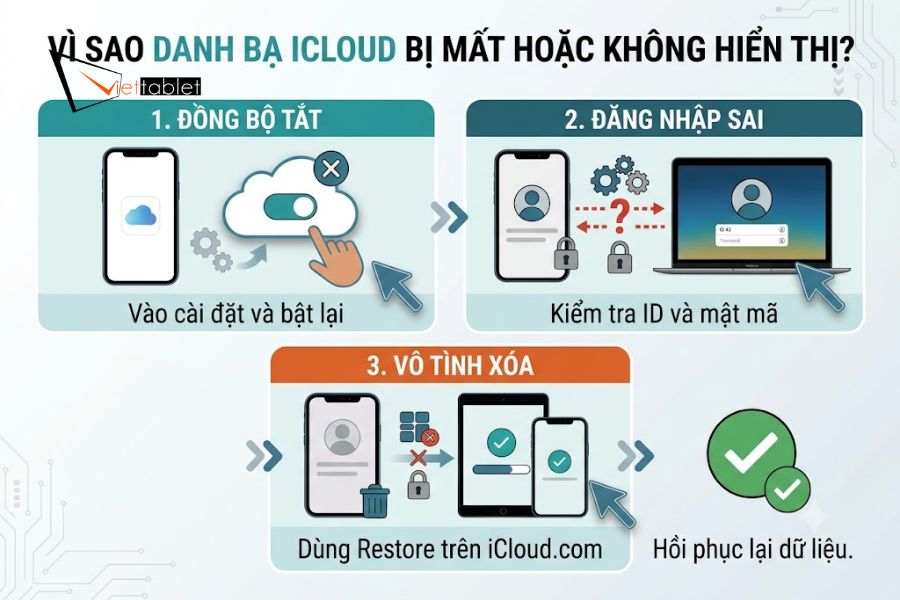 Vì sao danh bạ iCloud bị mất hoặc không hiển thị?
