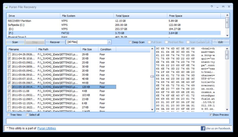 Puran File Recovery quét sâu và phục hồi dữ liệu ẩn trong ổ cứng