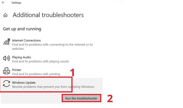 Sửa lỗi thông qua Windows Update Troubleshooter 