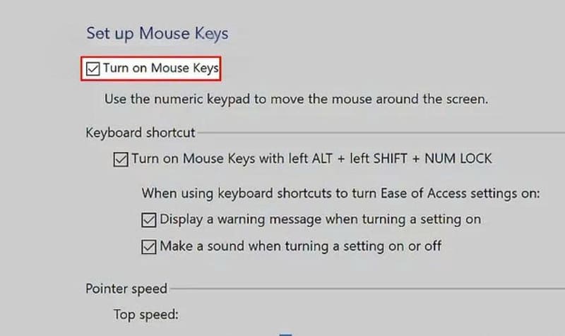 Tắt chế độ Mouse Keys trong cài đặt trợ năng