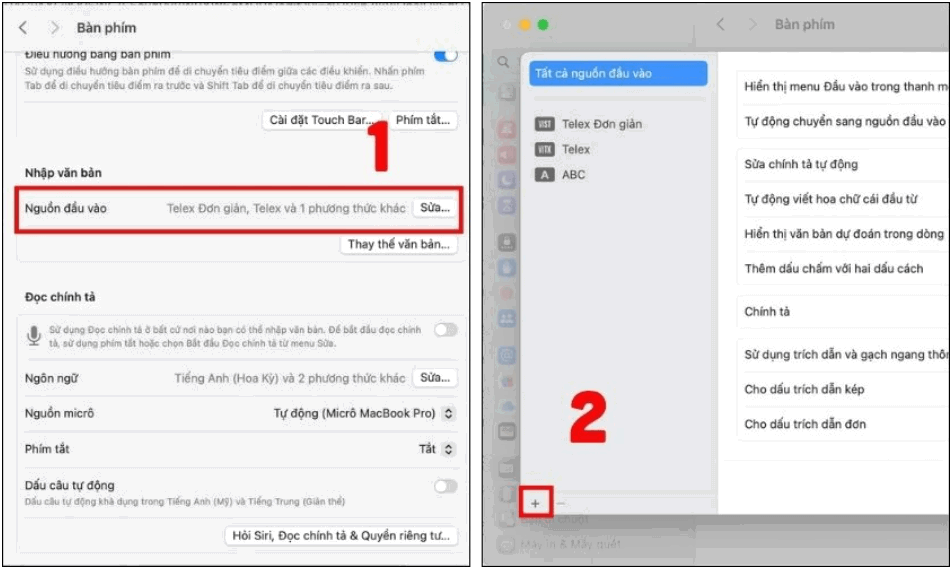 Chọn Input Sources và nhấn dấu + ở góc dưới bên trái để thêm bàn phím mới.