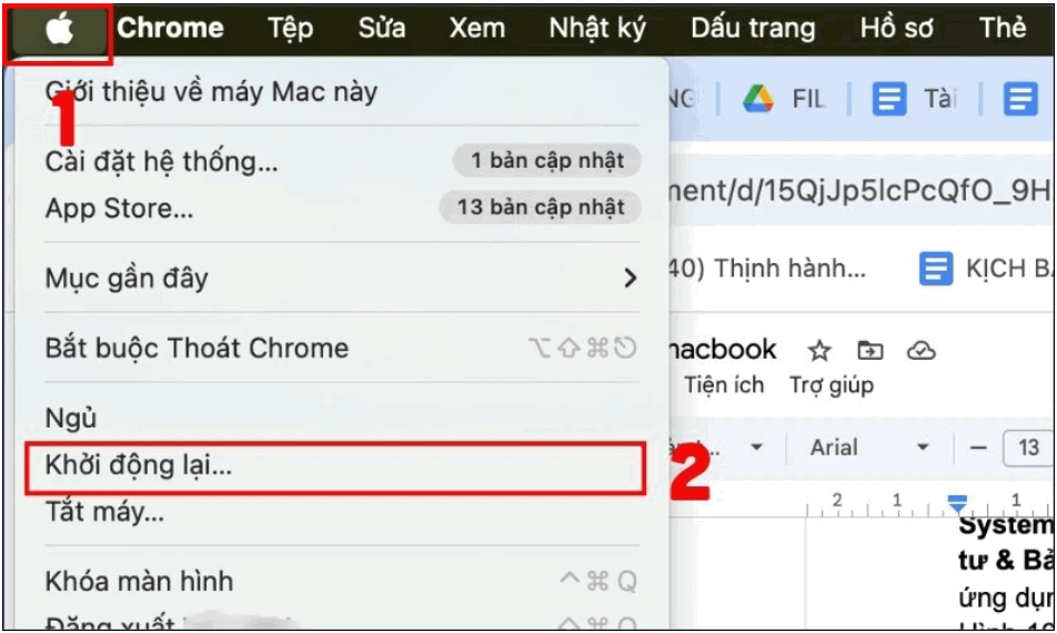 Khởi động lại MacBook để làm mới tiến trình hệ thống