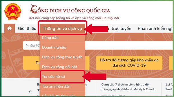 Kiểm tra qua Cổng Dịch vụ công Quốc gia