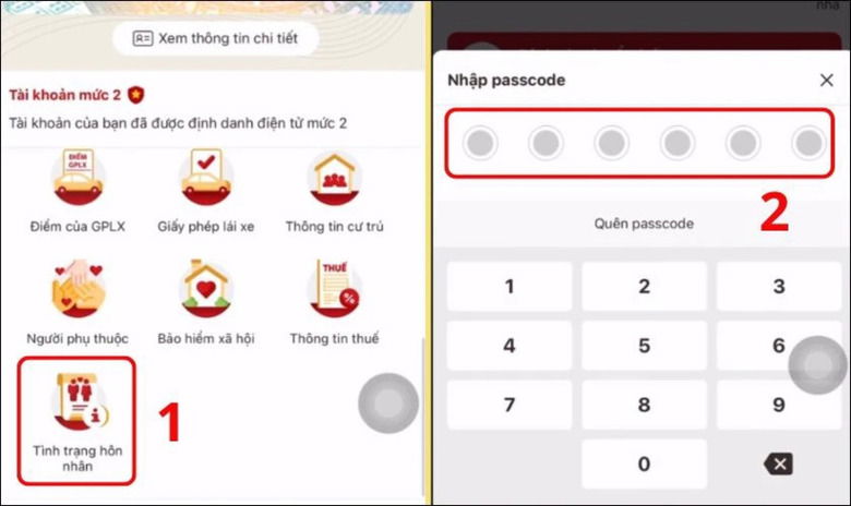 Tìm mục tình trạng hôn nhân trong hồ sơ VNeID