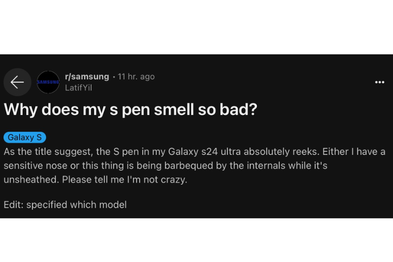Bút S Pen Galaxy S24 Ultra có mùi khét