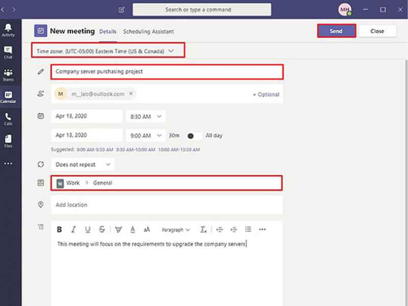 Hướng dẫn lên lịch họp trên Microsoft Teams vào 1 giờ chiều nay