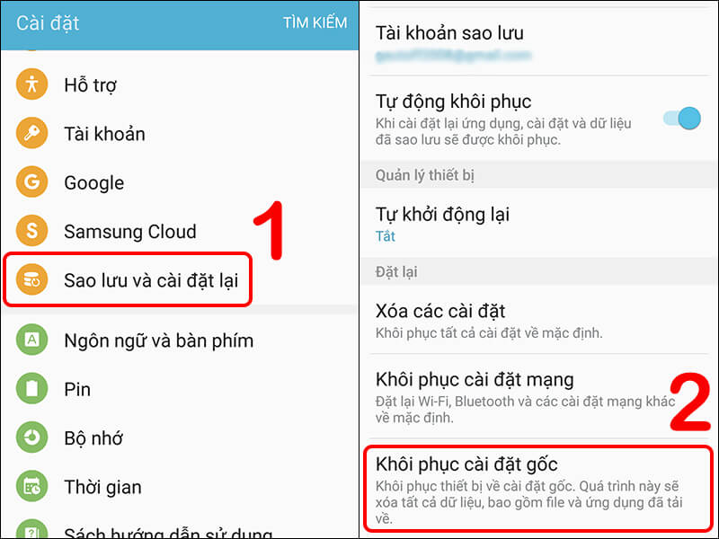 Tiến hành cài đặt gốc cho điện thoại Samsung