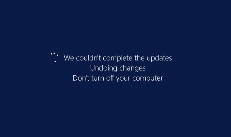 Giao diện thông báo hoàn tác cập nhật trên Windows