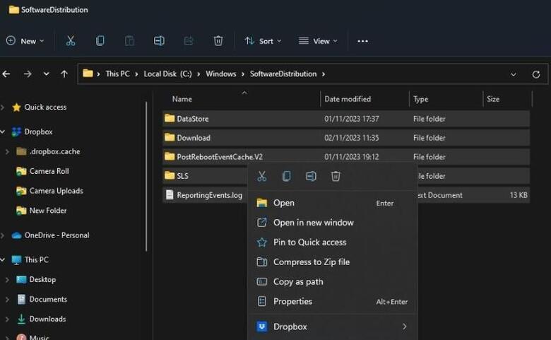 Xóa cache Windows Update