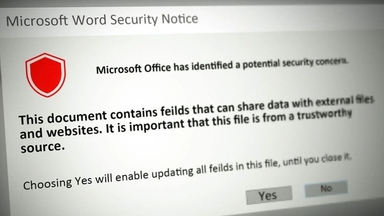 Dấu hiệu nhận biết lỗi bảo mật potential security concern trong Microsoft Office
