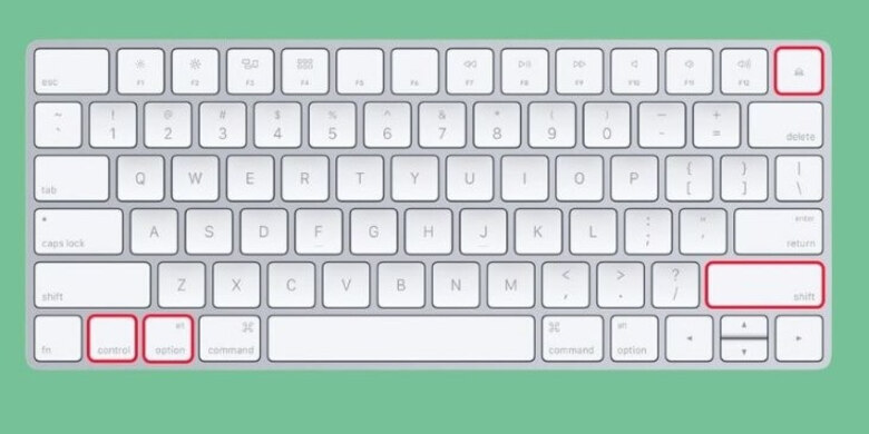 Nhấn giữ tổ hợp phím Shift+Control+Option+Nguồn 