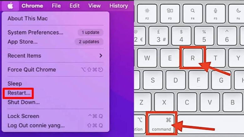 Khởi động lại MacBook và nhấn tổ hợp phím Command + R