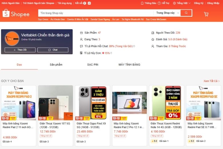 Gian hàng Shopee Viettablet 2
