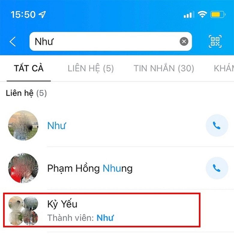 Tìm theo tên thành viên có trong nhóm để ra tên nhóm Zalo kín