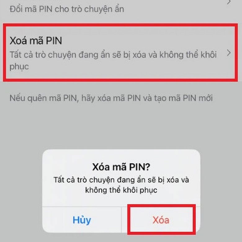 Xóa mã Pin để mở lại nhóm Zalo kín