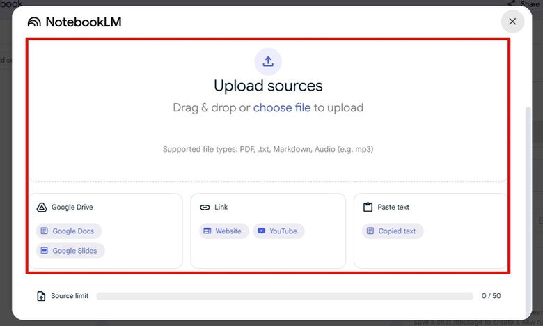 Tạo Notebook mới và thêm tài liệu PDF, Google Docs vào Google NotebookLM