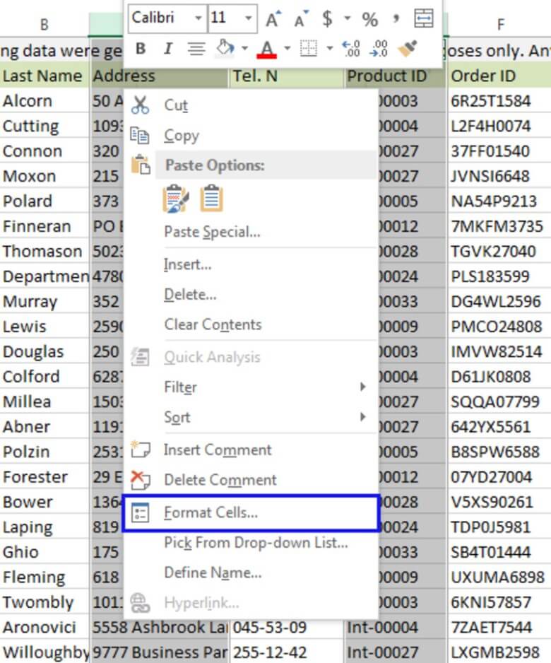 Tùy chỉnh định dạng ô, hàng, cột với phím tắt Excel