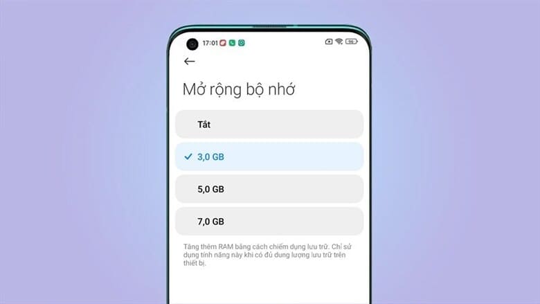 Giao diện cài đặt bật RAM ảo trên điện thoại Xiaomi từng bước