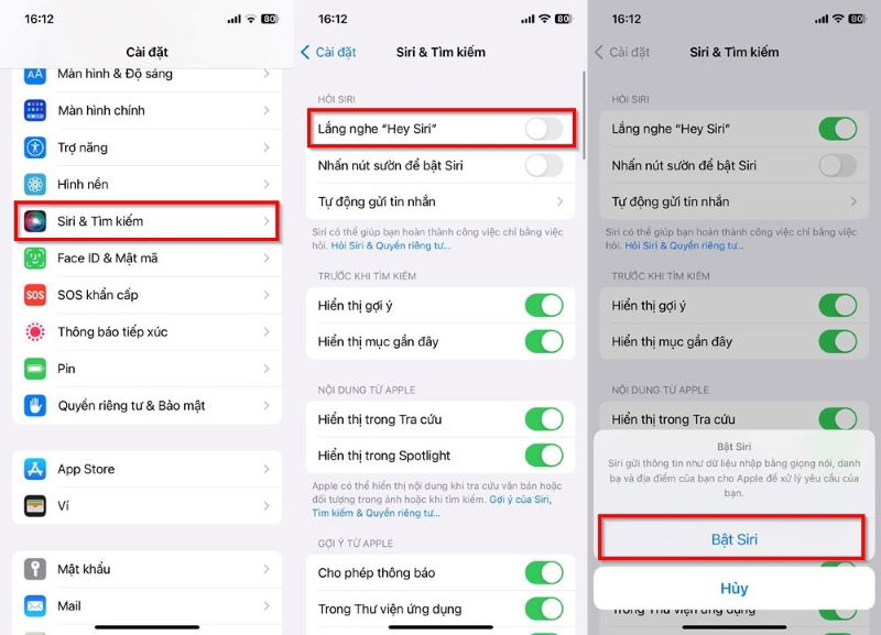 Các bước thiết lập Siri