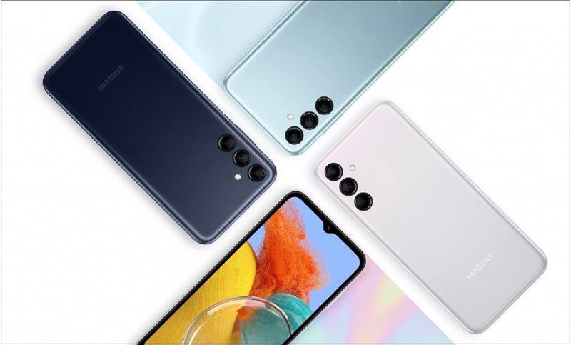 Hình ảnh hiển thị màn hình AMOLED trên Samsung Galaxy M15 và M14 với độ sáng tối đa.