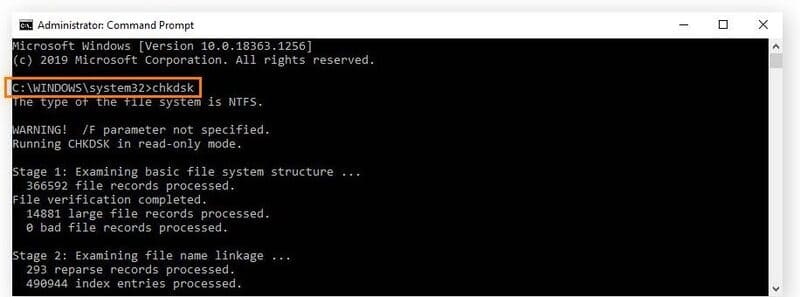 Chạy lệnh CHKDSK để kiểm tra và sửa lỗi ổ cứng