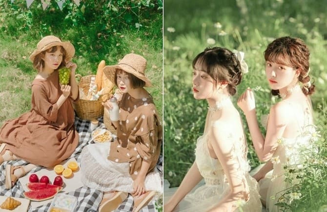 Tạo dáng chụp 2 ảnh người nữ nghịch ngợm, nhí nhố