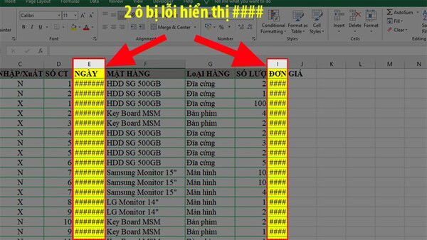Cách khắc phục lỗi #### trong excel