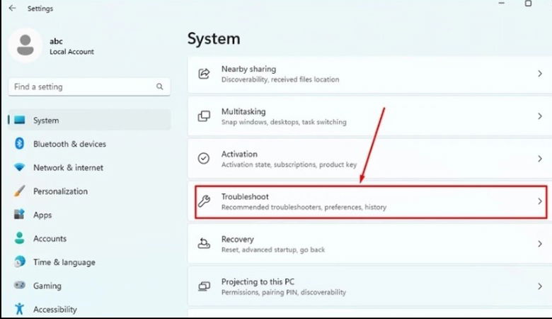 nhấn vào Troubleshoot