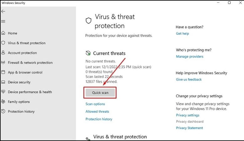 Nhấn vào nút Quick scan để khởi chạy