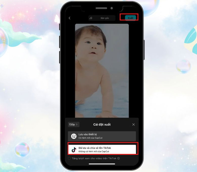 chọn "Lưu và chia sẻ lên TikTok"