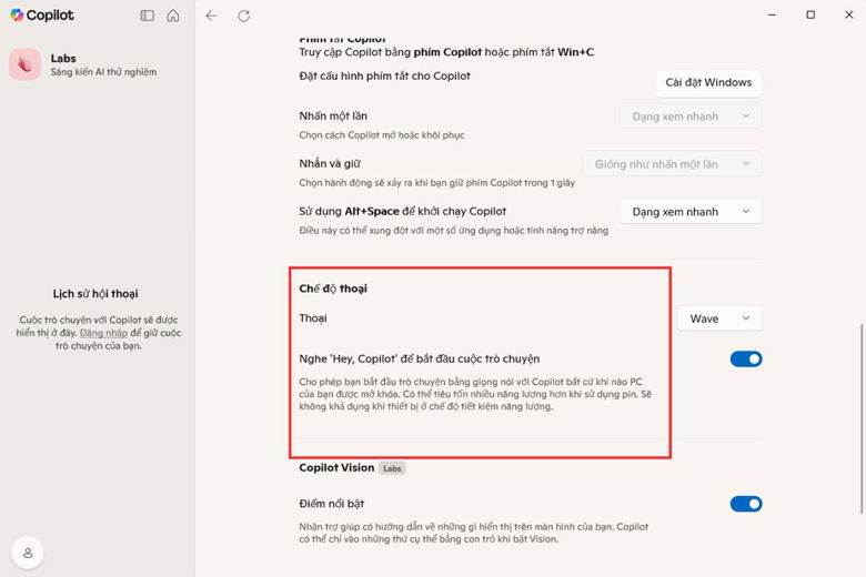 Tính năng bị vô hiệu hóa trong cài đặt