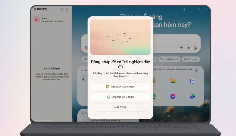 đăng nhập tài khoản vào Copilot